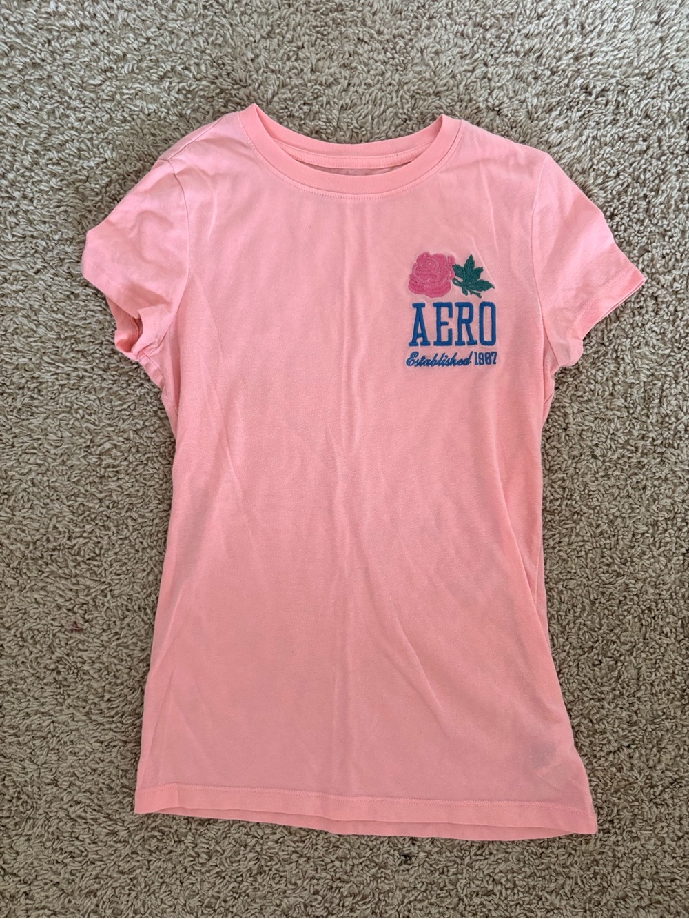 Aeropostale Pink Short Sleeve Tee with Blue AERO Floral Accent